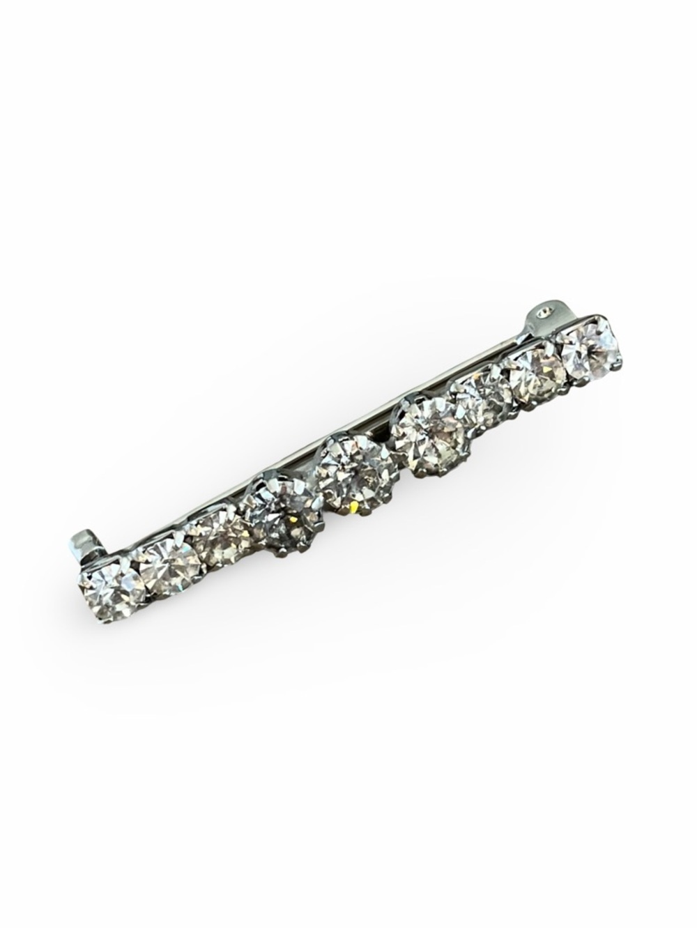 Vintage Silver Tone Clear Crystal Bar Lapel Pin